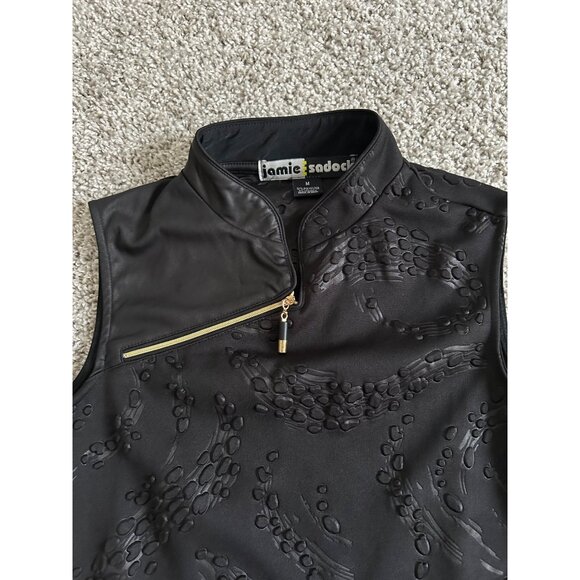 Jamie Sadock Womens Sz M Black Sleeveless Mock Neck Textured Top W/ Gold Zipperr - Picture 2 of 10